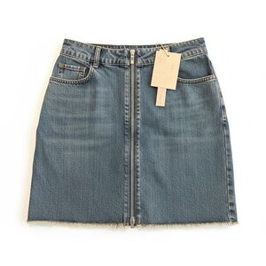Avec Les Filles Zip Front Denim Skirt Vintage Blue NWT High Rise Mini Raw Hem